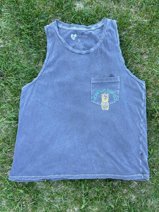 Honolua Wahine Tops - Honolua Wahine Washed Gray Tank Top Womens L Honolua Surf Co Hawaii Pineapple